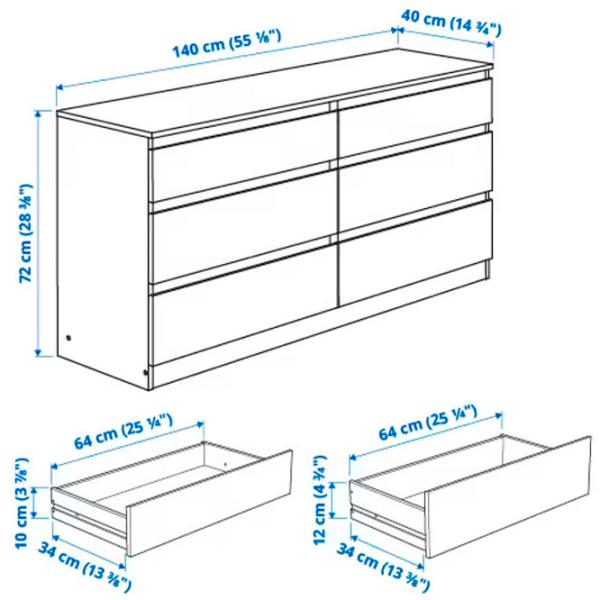 Комод Ikea Kullen 72 x 140 x 40см / МДФ / Черно-коричневый photo 5