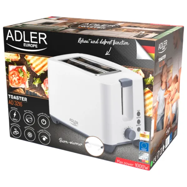 Toster Adler AD-3216 Mecanic / 1000 W / White photo 5