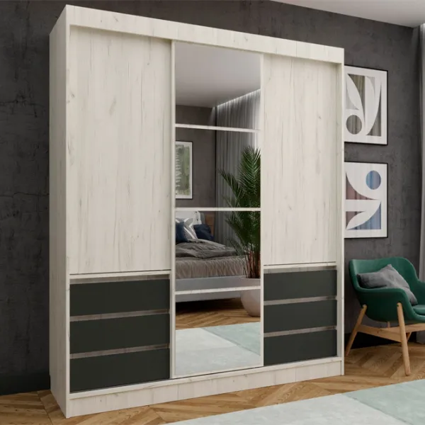 Dulap ML-Mobila Nice 3D 180 x 60 x 220 / DSP / Stejar Craft Alb - Antracite photo 2 Dulap ML-Mobila Nice 3D 180 x 60 x 220 / DSP / Stejar Craft Alb - Antracite photo 2