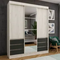 Dulap ML-Mobila Nice 3D 180 x 60 x 220 / DSP / Stejar Craft Alb - Antracite photo 2
