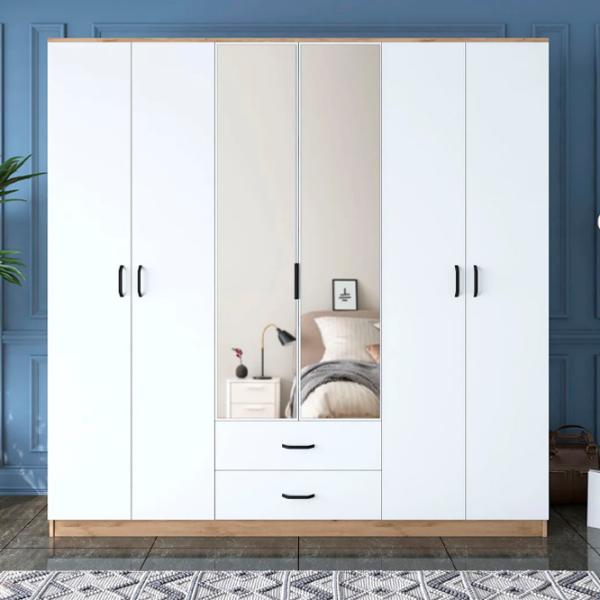 Шкаф Mirage Meble BA130 6D2S 210 x 51.5см x 210 / ЛДСП / Орех - Белый photo 3