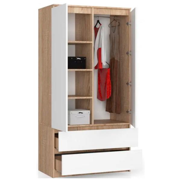 Dulap Akord S90 2D2SZ 90.4 x 50.4 x 180 / PAL / Stejar sonoma - White photo 2