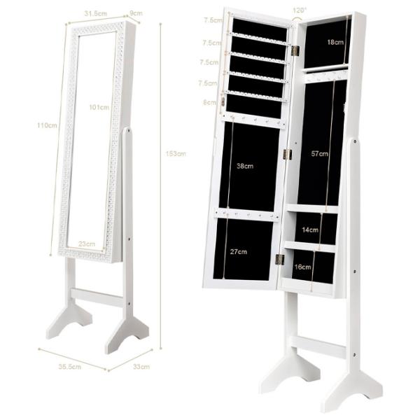 Dulap pentru bijuterii Costway JV10079WH 35.5 x 33 x 153 / MDF / White photo 6