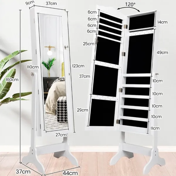 Dulap pentru bijuterii Costway JV10774WH 44 x 37 x 160 / MDF / White photo 6