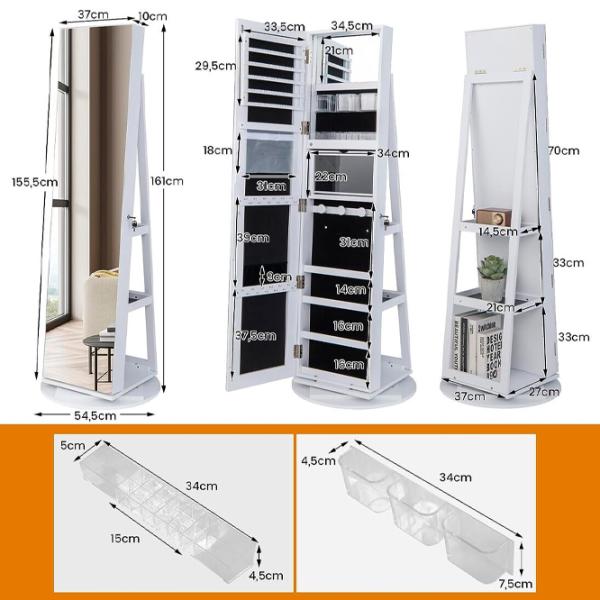 Dulap pentru bijuterii Costway JV10430WH 54 x x 155 / MDF / White photo 3