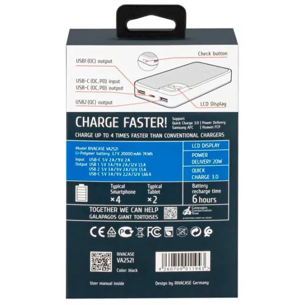 Power Bank RivaCase VA2521 20000 mAh/ Black photo 6