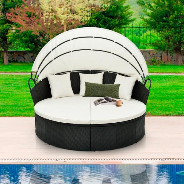 Fotoliu de grădină Costway HW71564WH Metal / Stofă / Black Cream photo 2 Fotoliu de grădină Costway HW71564WH Metal / Stofă / Black Cream photo 2