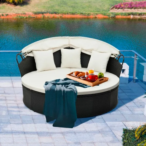 Fotoliu de grădină Costway HW71564WH Metal / Stofă / Black Cream photo 3 Fotoliu de grădină Costway HW71564WH Metal / Stofă / Black Cream photo 3