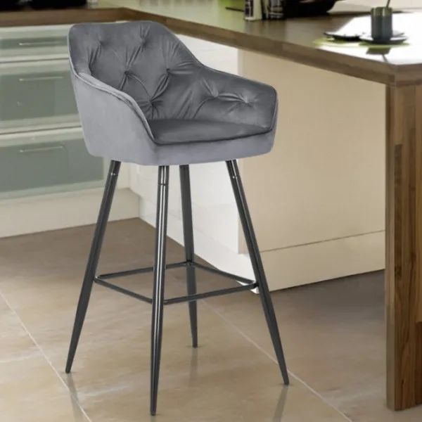 Барный стул Mebel Elite 5718185 Бархат / Металл / Grey photo 3 Барный стул Mebel Elite 5718185 Бархат / Металл / Grey photo 3