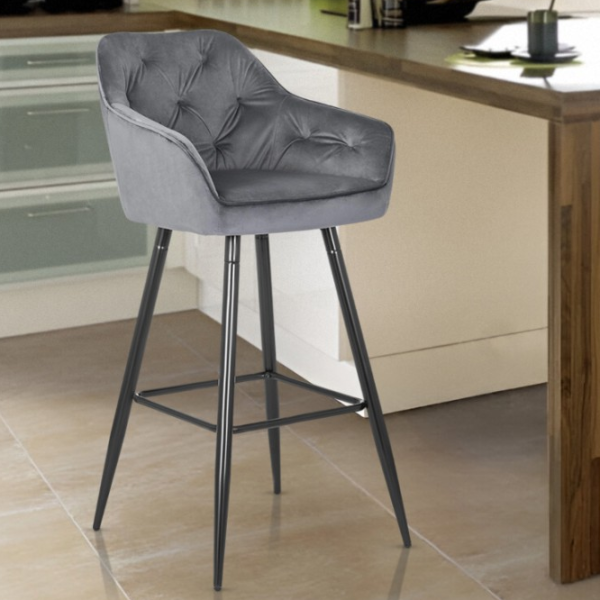 Барный стул Mebel Elite 5718185 Бархат / Металл / Grey photo 3 Барный стул Mebel Elite 5718185 Бархат / Металл / Grey photo 3