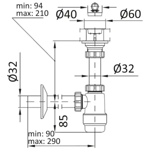 Sifon pentru lavoar Imprese SWD290180032 32 mm / Polipropilenă photo 2