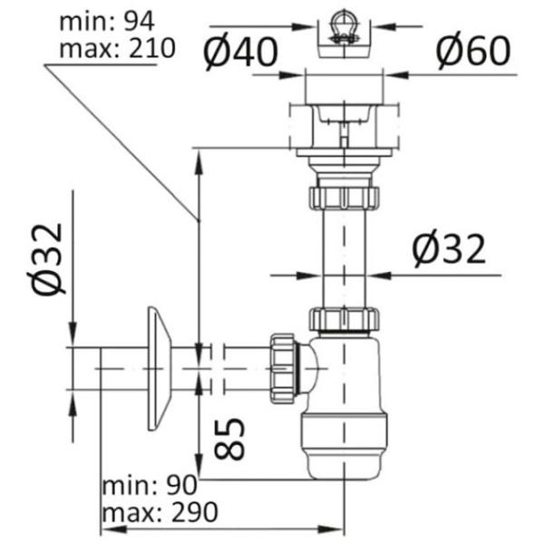 Sifon pentru lavoar Imprese SWD290180032 32 mm / Polipropilenă photo 2