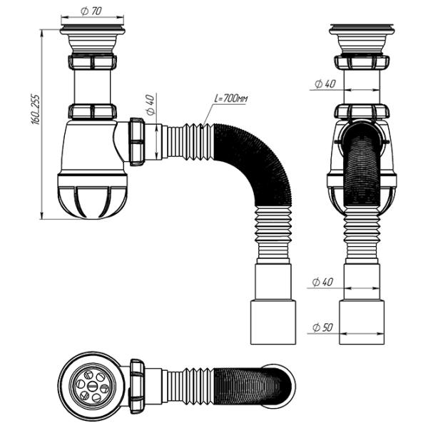 Sifon pentru lavoar Aquant B0115-30-MR 70 mm / Inox photo 3
