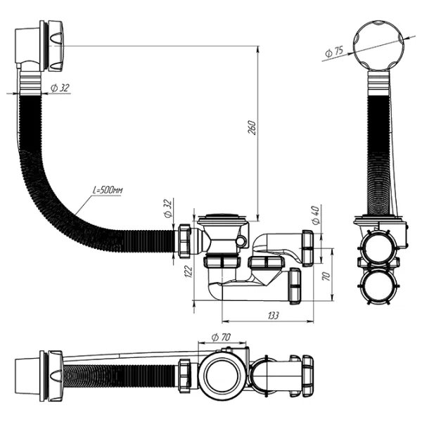 Sifon pentru cada-duș Aquant V311-22-MR 70 mm / Inox photo 3