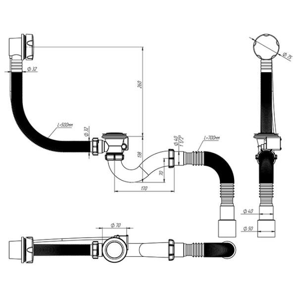 Sifon pentru cada-duș Aquant V322-18-MR 70 mm / Inox photo 2