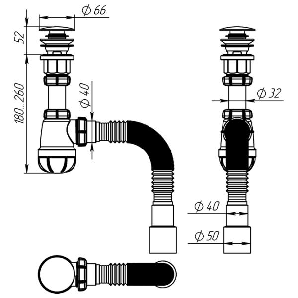 Sifon pentru lavoar Aquant S4015-30-MR 64 mm / Polipropilenă photo 2