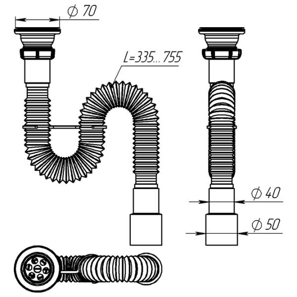 Sifon pentru lavoar Aquant F103-60-MR 70 mm / Inox photo 3