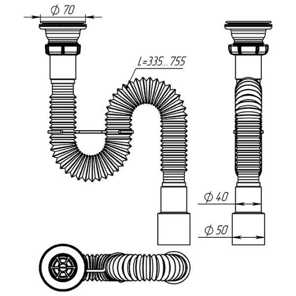 Sifon pentru lavoar Aquant PF103-60-MR 50 mm / Inox photo 3