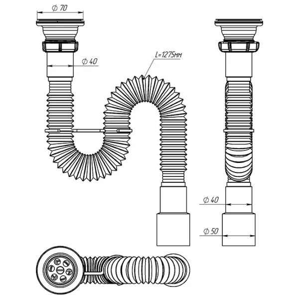 Sifon pentru lavoar Aquant F113-55-MR 50 mm / Inox photo 3