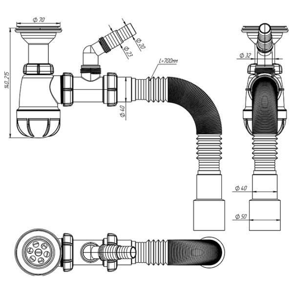 Sifon pentru lavoar Aquant S0545-35-MR 70 mm / Inox photo 3
