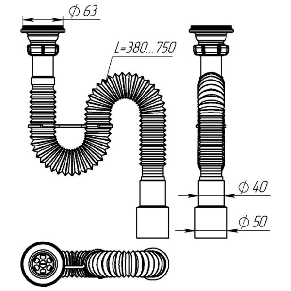 Sifon pentru lavoar Aquant F203-70-MR 50 mm / Inox photo 2