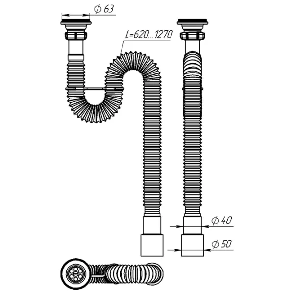 Sifon pentru lavoar Aquant F213-55-MR 50 mm / Inox photo 3