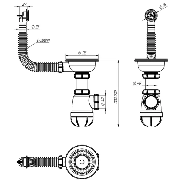 Sifon pentru lavoar Aquant B0142-29-MR 113 mm / Inox photo 2