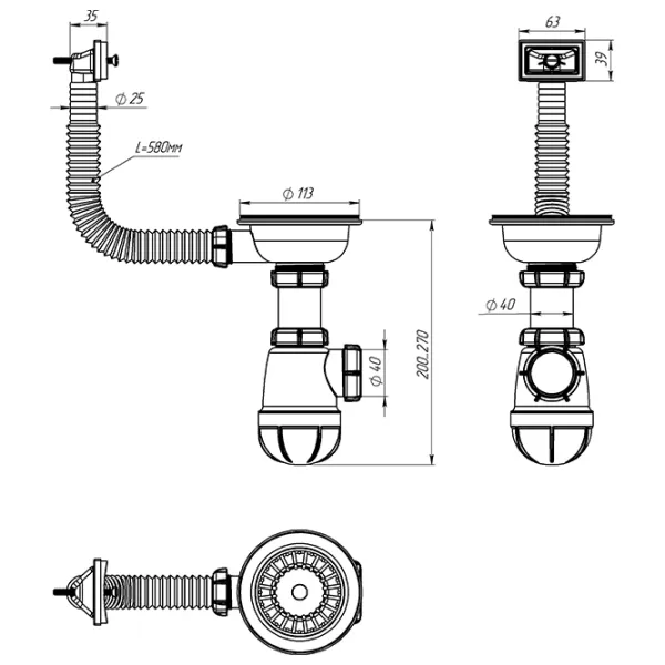 Сифон для раковины Aquant B0145-29-MR 113 мм / нерж. сталь  photo 2