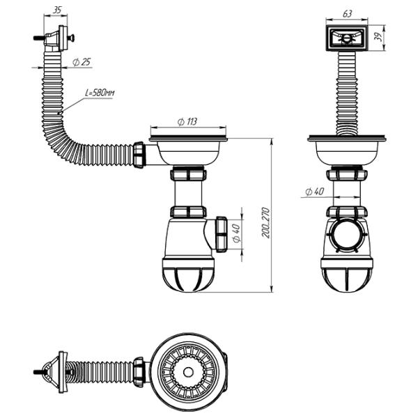 Сифон для раковины Aquant B0145-29-MR 113 мм / нерж. сталь  photo 2