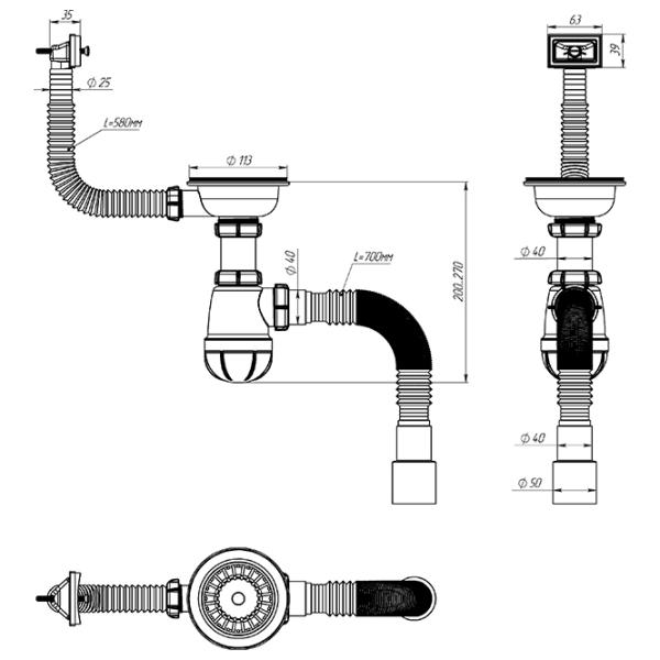 Sifon pentru lavoar Aquant B0148-20-MR 113 mm / Inox photo 3