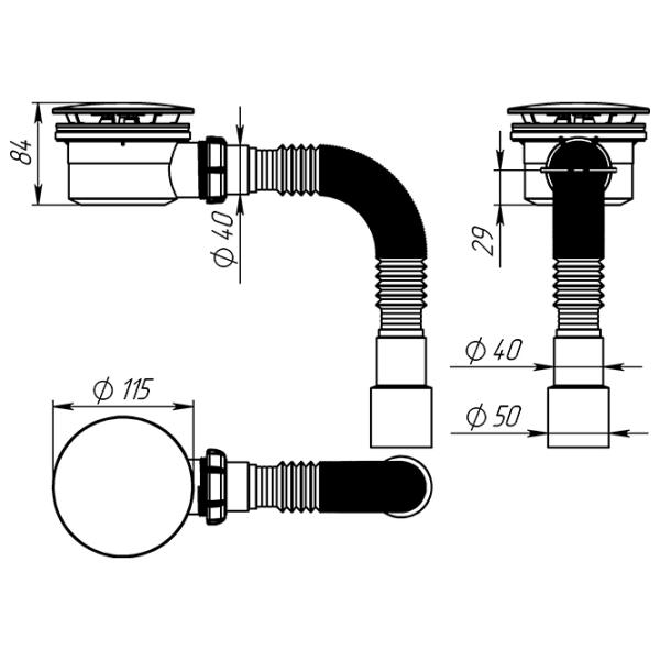 Sifon pentru cada-duș Aquant V525-30-MR 115 mm / Inox photo 2