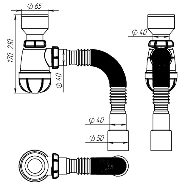 Sifon pentru pisoar Aquant W0136-28-MR 65 mm / Polipropilenă photo 2