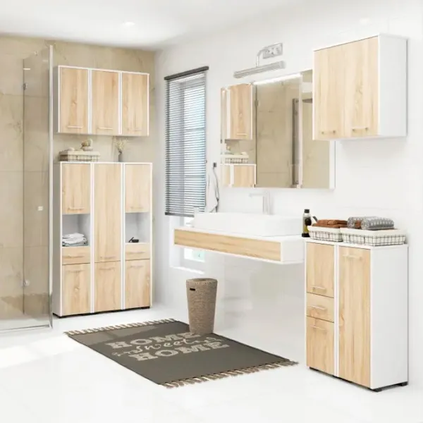 Dulap penal Akord Fin 30 2D1SZ1W Pe podea / PAL / White - Sonoma oak photo 3
