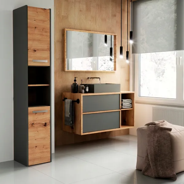 Шкаф пенал TopEshop S30 Напольная / ЛДСП / Антрацит - Дуб артизан photo 3