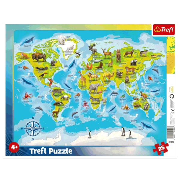 Puzzle Trefl World map with animals 4+/ Количество деталей: 25 photo 1