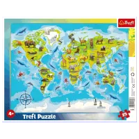 Puzzle Trefl World map with animals 4+/ Numărul de piese: 25