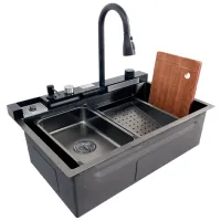 Chiuvetă SanDonna HD7550 75 x 50 / Oțel inoxidabil / Black