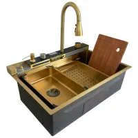 Chiuvetă SanDonna HD7550 75 x 50 / Oțel inoxidabil / Gold