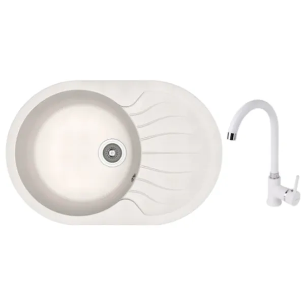 Chiuvetă Dr.Gans Set Berta 760 + F7073 76 x 51 / Piatră artificială / White photo 1