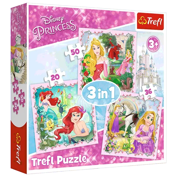 Puzzle Trefl Rapunzel, Aurora and Ariel 3+/ Количество деталей: 106 photo 1