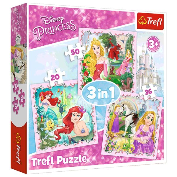 Puzzle Trefl Rapunzel, Aurora and Ariel 3+/ Количество деталей: 106 photo 1