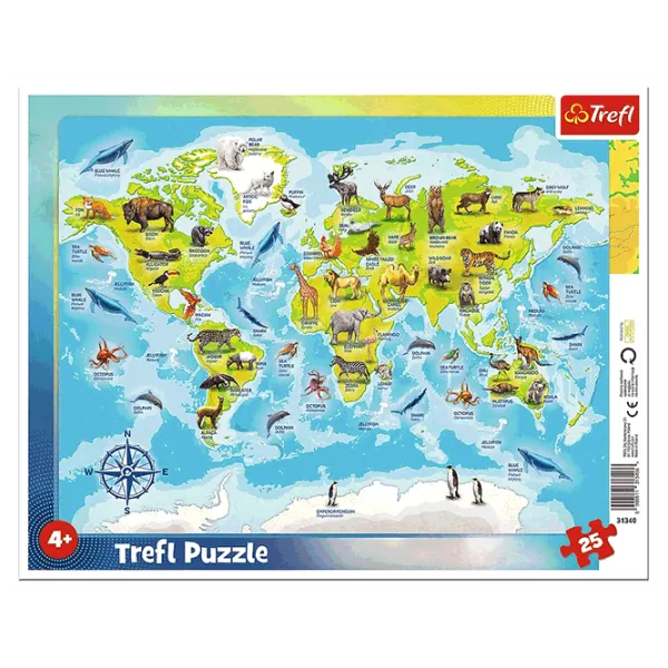 Puzzle Trefl World map with animals 4+/ Количество деталей: 25 photo 1