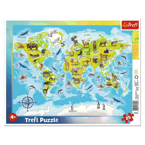 Puzzle Trefl World map with animals 4+/ Количество деталей: 25 photo 1