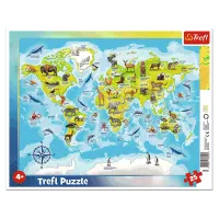 Puzzle Trefl World map with animals 4+/ Numărul de piese: 25