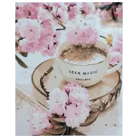 Картина по номерам Strateg Утренний кофе среди цветов 482311383185 50 x 40 см / Вертикальная