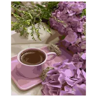 Картина по номерам Strateg Фиолетовые гортензии с кофе GS1035 50 x 40 см / Вертикальная