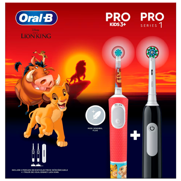 Periuță de dinți electrică Braun Family Set Pro + Kids Lion 2D / Red photo 1 Periuță de dinți electrică Braun Family Set Pro + Kids Lion 2D / Red photo 1