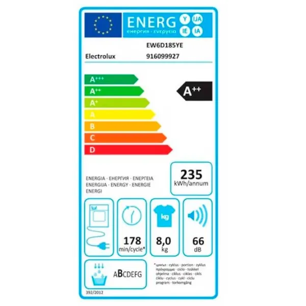 Сушильная машина Electrolux EW6D185YE 8 кг/ Белый photo 4