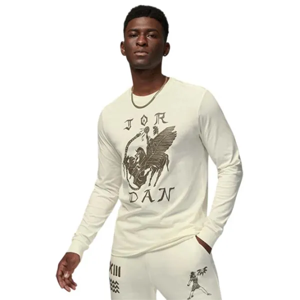 Tricou cu mânecă lungă pentru bărbați Jordan Flt Artst Srs Ls Crew Sportiv / Beige photo 1