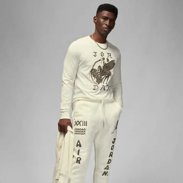 Tricou cu mânecă lungă pentru bărbați Jordan Flt Artst Srs Ls Crew Sportiv / Beige photo 3